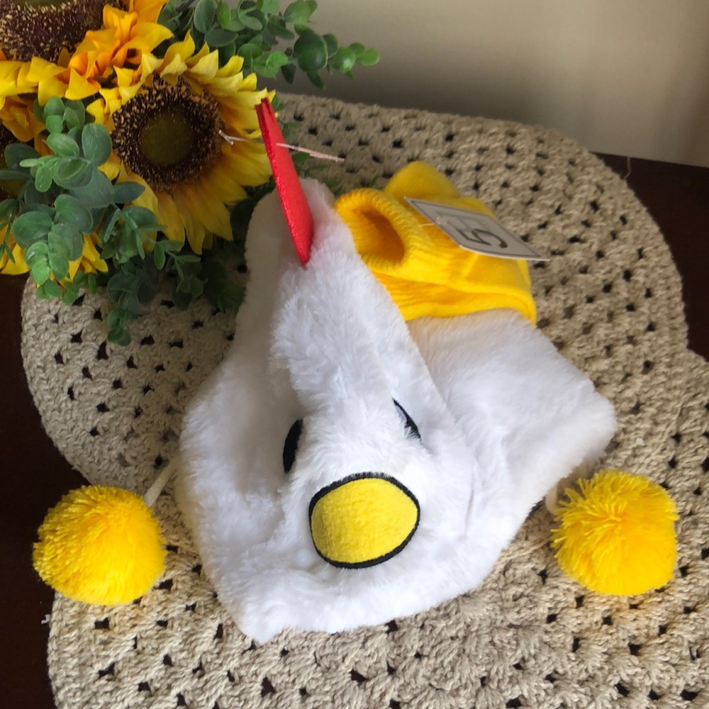 Plush White and Yellow Chicken Hat & Gloves for Kids - Cozy Costume Accessory